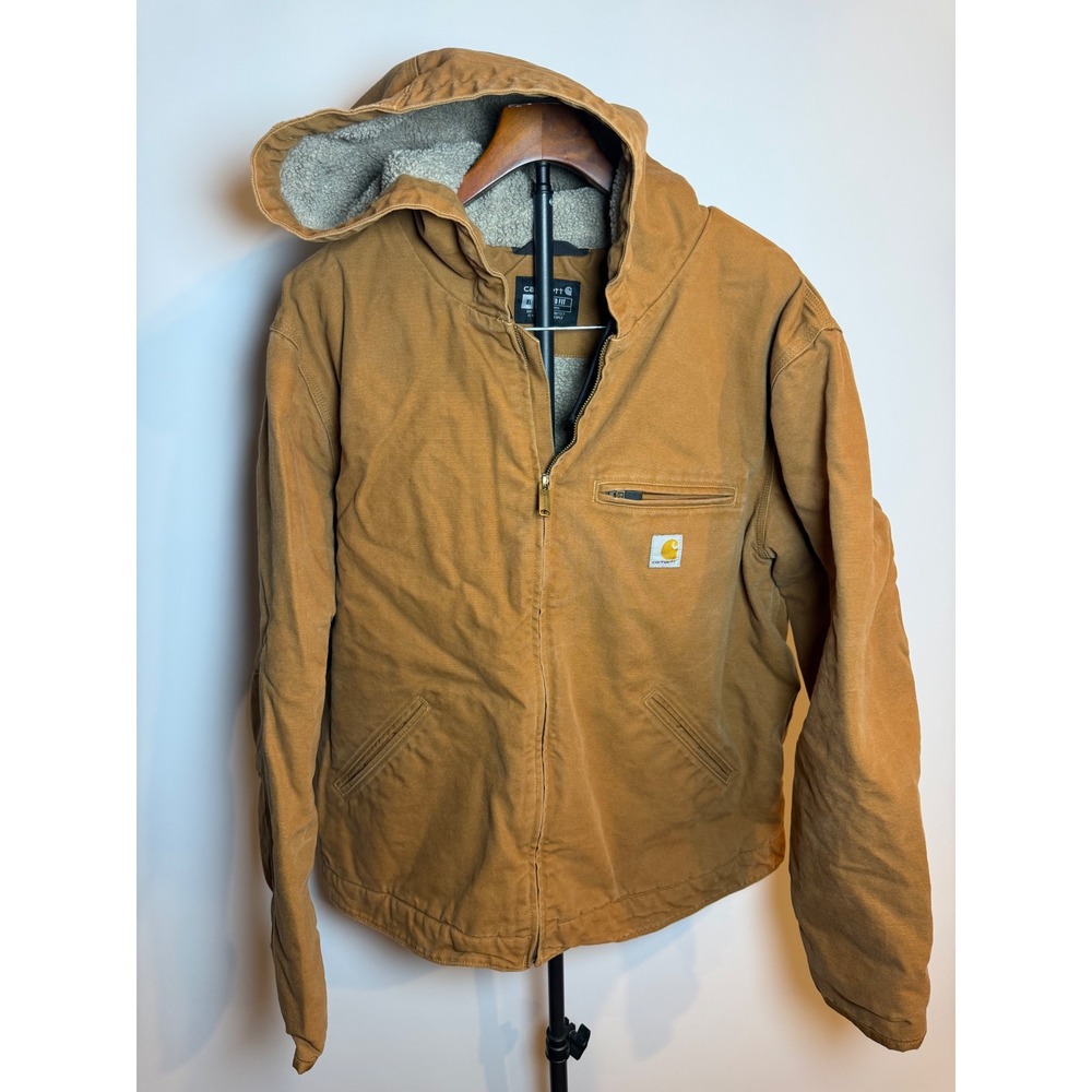 Carhartt Relaxed Fit Sherpa Lined Canvas Hooded Detroit Jacket Brown XL 104293